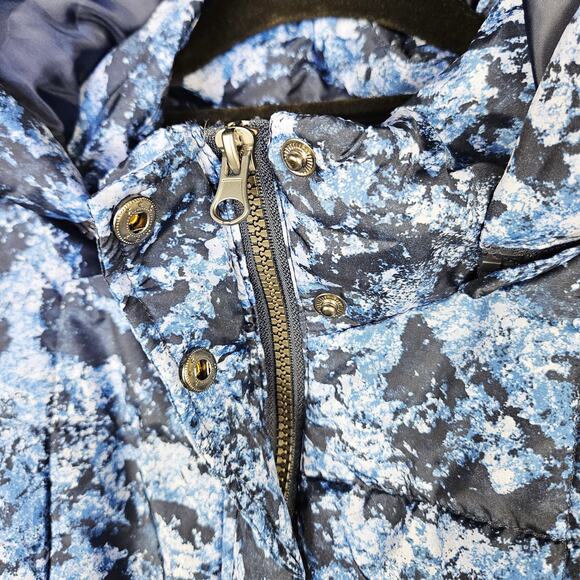 Susan Graver Hooded Puffer Quilted Vest Size 2X XXL Blue Abstract Winter Cozy - Picture 10 of 14